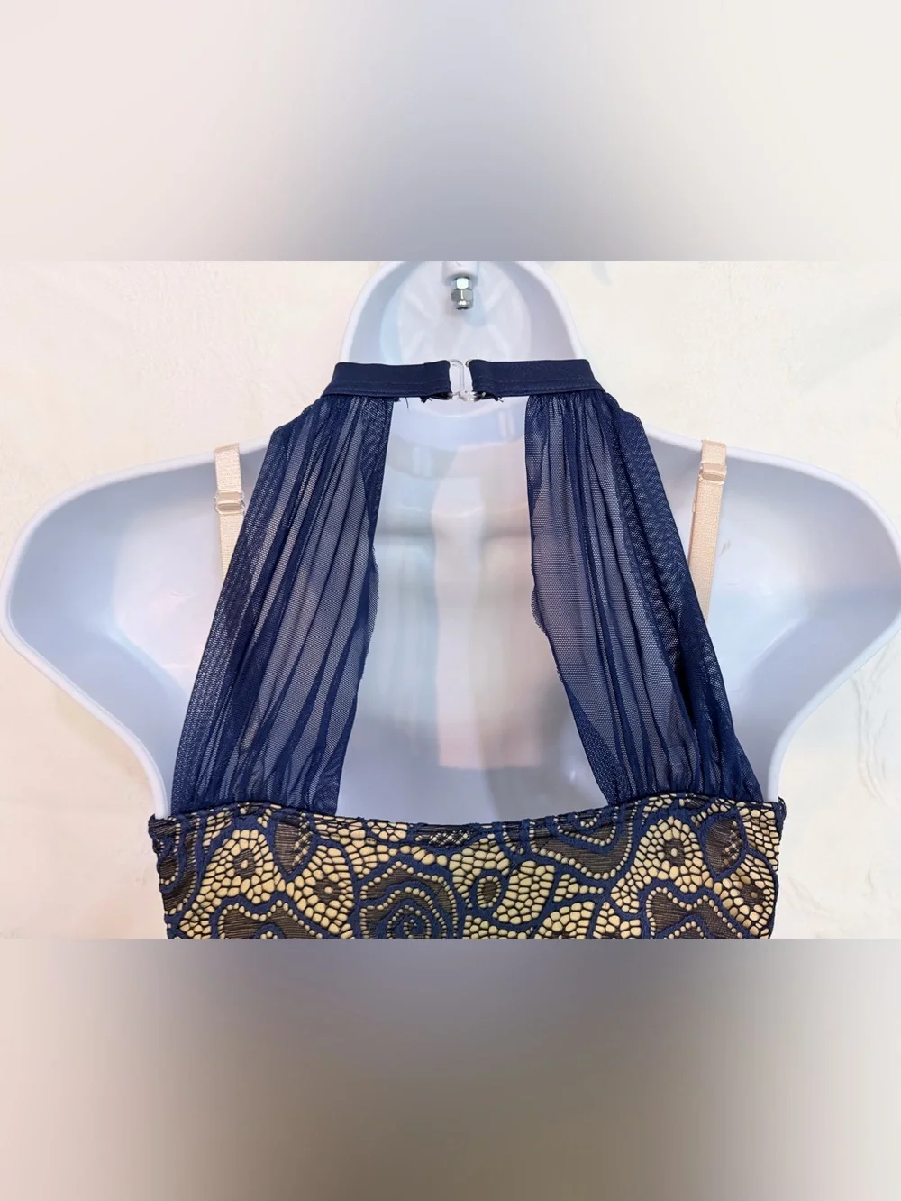 Weissman Navy Blue Halter Lace Chiffon Dance Costume Girls Sz LC D0057